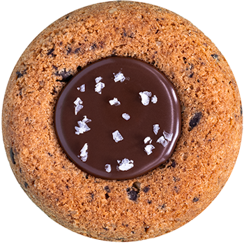 Chocolate-topped cookie with sea salt sprinkles.