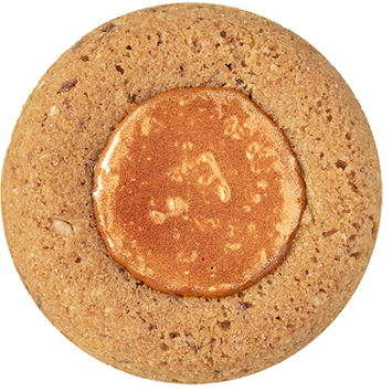 A single round cookie with a circular topping visible on its surface.