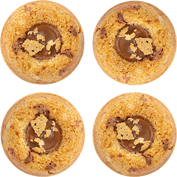 Four round cookies with chocolate filling and sprinkled toppings on a checkered background on Homepage 001.